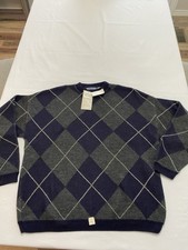 Vtg NEW Van Heusen Sweater Mens Large Crewneck Geometric Blue Made In USA