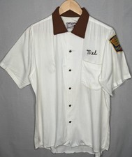 king louie bowling shirt 60s Chain Stitched Sz M White Brown SS USA Made Rare