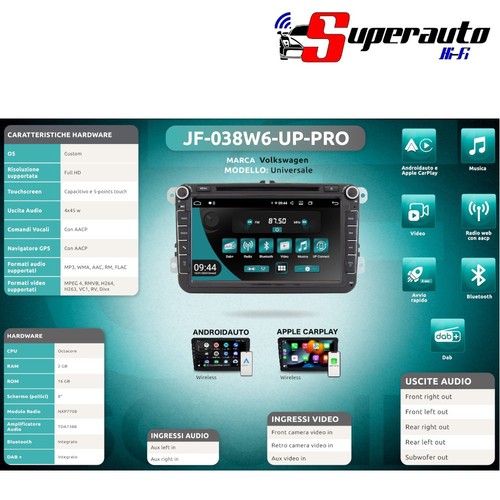 Jfsound JF-038W6-UP PRO autoradio car tablet fit VW Golf V VI Jetta Android 8" - Foto 4 di 12