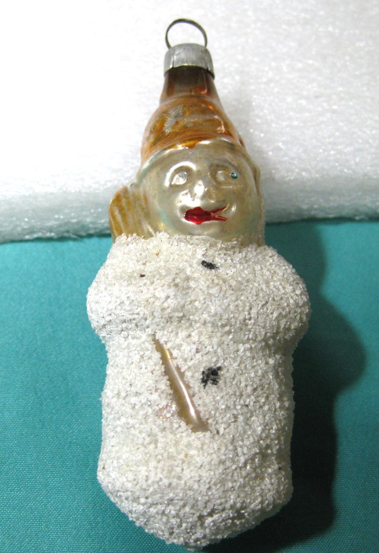 antique Mercury Glass Christmas Ornament SNOWMAN Mica Glitter