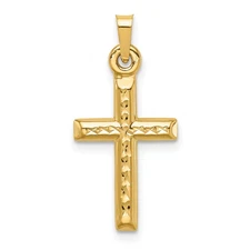 14k Hollow Diamond-cut Cross Pendant K6398