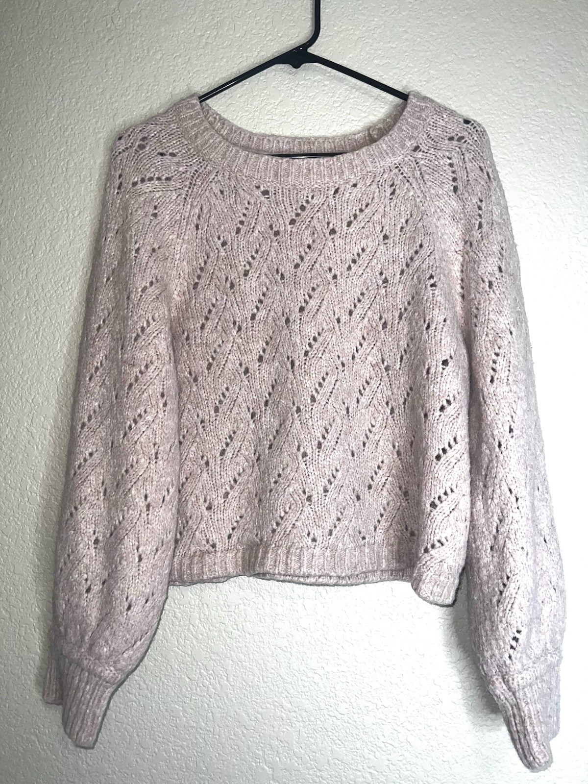 J. Crew Light Pink Pointelle Wool Blend Crew Neck Sweater Sz L