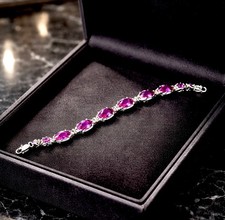 STRIKING CIA STERLING SILVER LAB VIOLET SAPPHIRE STONE STATEMENT LINK BRACELET