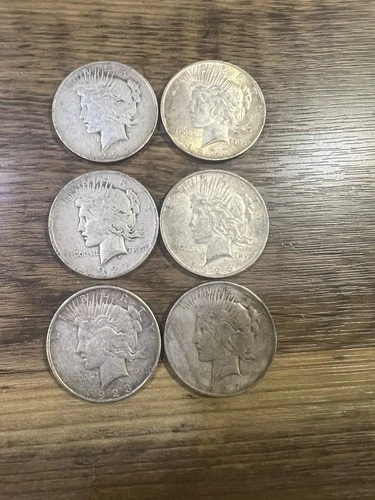 Lot of 6  Silver Peace dollars  - VF to AU Circulated #1073 pre 1964