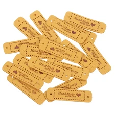 54pcs PU Leather Label, Sewing Embossed Tag Embellishment (Orange)