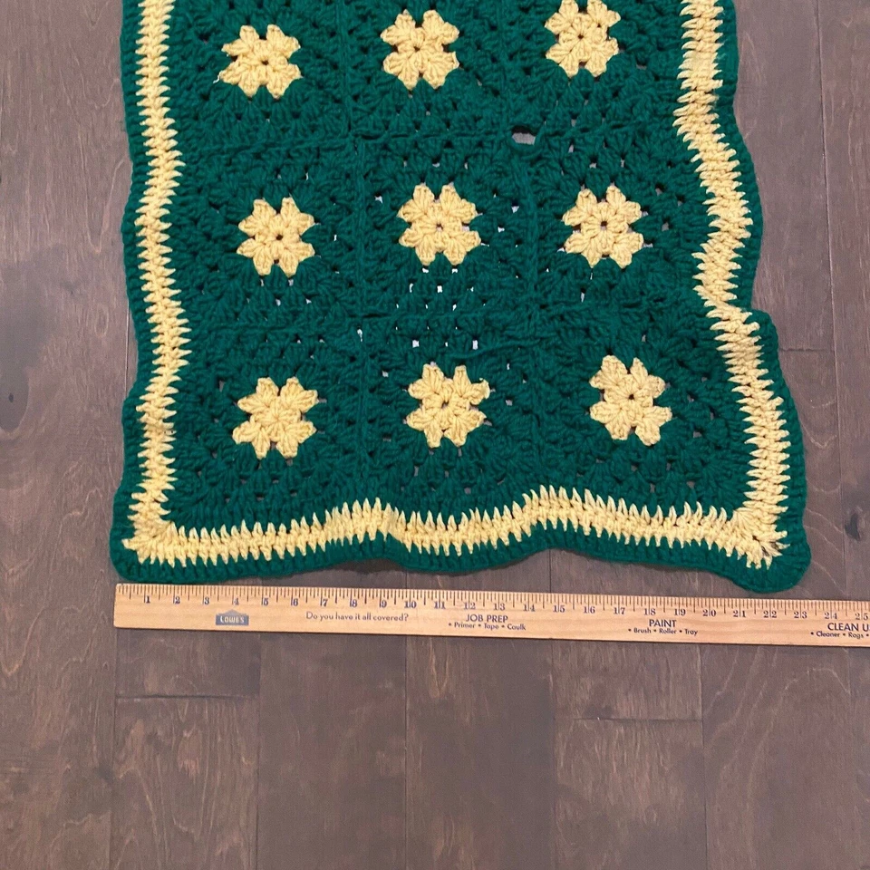 Handmade Crochet Afghan Blanket Granny Square Green Yelllow Boho Vintage Throw - Image 4 of 4