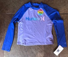 NEW HURLEY Girl Size Large 6X Purple Pulse Rashguard, Long Sleeve, Swim UPF 50 