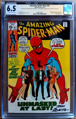 AMAZING SPIDER-MAN #87 CGC 6.5 OW-W 1970 Mooney & ROMITA autographs