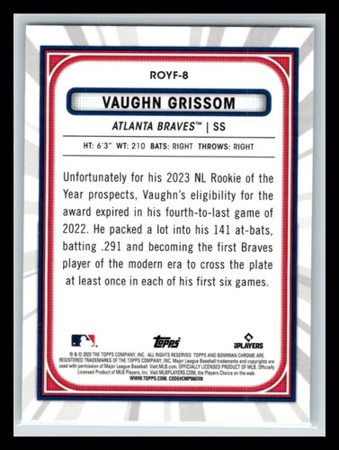 2023 Bowman Vaughn Grissom RC ROTY Favorites Insert Atlanta Braves - Picture 2 of 2