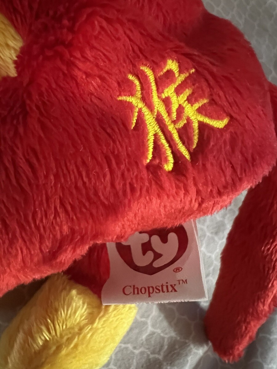 TY 2003 CHOPSTIX the MONKEY BEANIE BABY Red And Yellow