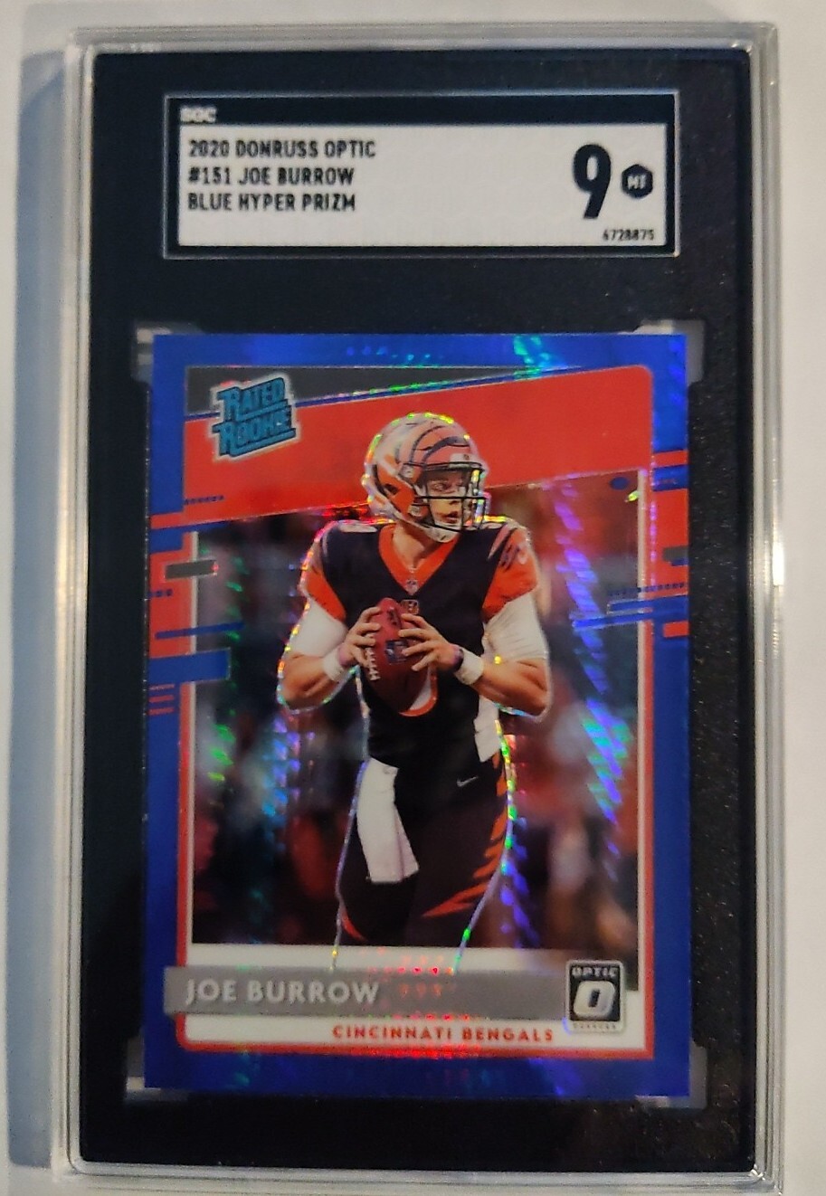 2020 Optic Blue Hyper Prizm Joe Burrow RC #151, SGC 9 MINT