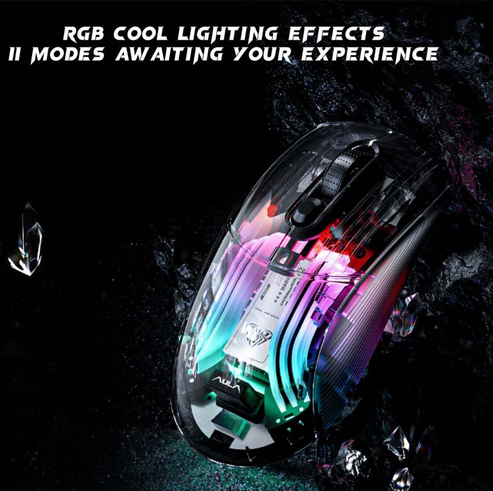 AULA SC630 Transparent Gaming Mouse - Tri-Mode Connectivity with Cool Backlight - Image 3 of 4