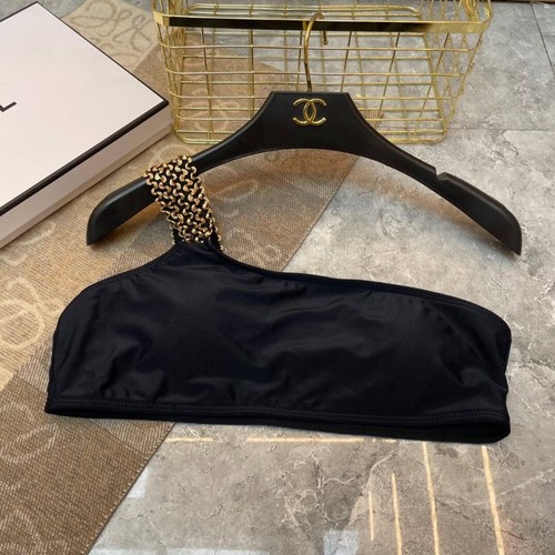 Women's comfortable and elegant black swimsuit two-piece Versace with gold rings - Picture 3 of 7
