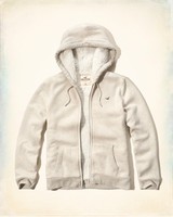 Men's Hollister Sherpa Lined Zip Hoody Hoodie Cream Size L, Large Men's Hollister Sherpa Lined Zip Hoody Hoodie Cream Size L, Large