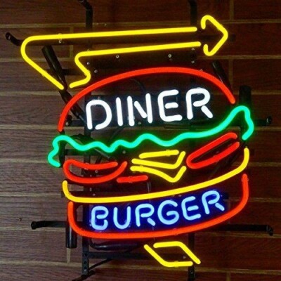 Diner Burger Burger Food 24''x20'' Neon Sign Light Lamp Visual Wall Glass Decor LE