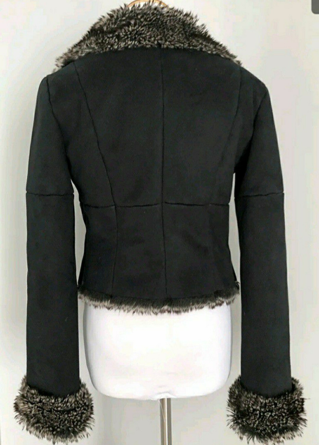 Women Faux Suede Leather Fur Long Jacket