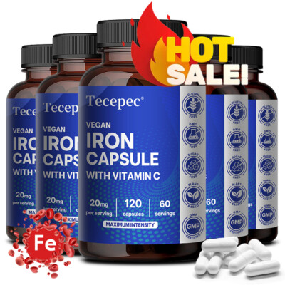 Iron Supplements 120 Caps, Iron Capsules for Iron Deficiency, High-Absorption