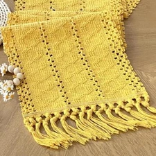 Table Runner with Tassels 72 Inches Long for Table Runner, 12" x 72" Yellow