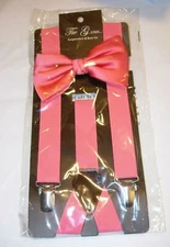 MENS NEW Tie G ELASTIC BRACE Suspenders Bow Tie Set WEDDING FORMAL CHURCH CORAL 