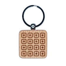 Circle in Square Pattern Engraved Wood Square Keychain Tag Charm