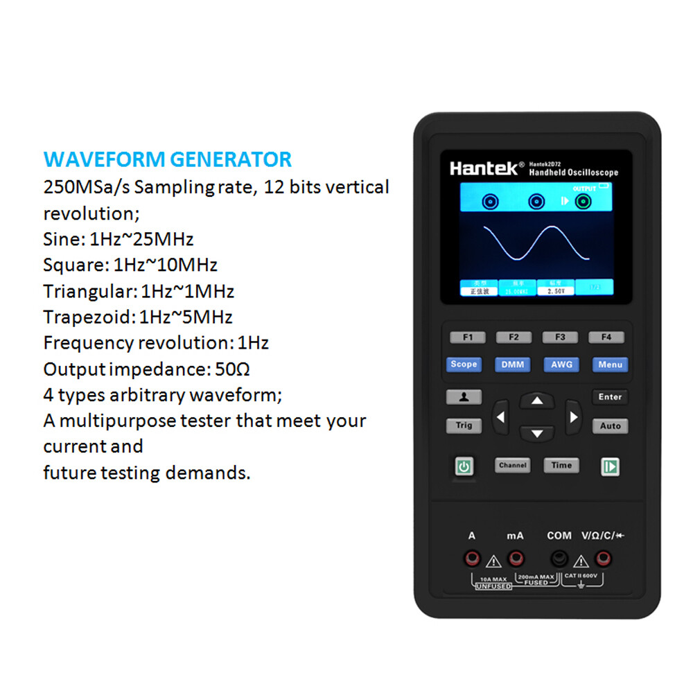 3in1 Hantek Handheld Oscilloscope Digital Multimeter Waveform Generator 250MSa/s