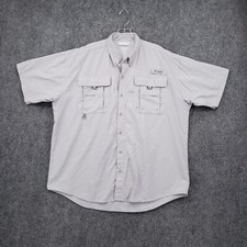 Columbia Button Up Shirt Men L Large Gray Omni Shade Short Sleeve Vented Fishing