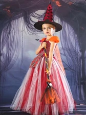 Kids Hocus Pocus Mary Sanderson Mesh Dress Girls Halloween Outfit Gift Full Set