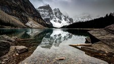 Landscape mountains snow lake reflection rocks canada Custom Gaming Mat Desk