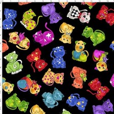 Feline Drive Fabric CAT HAPPY Tossed Cats Loralie - Fat Quarter 18"x22" FQ