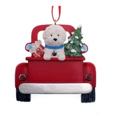 Bichon Frise In Back of Truck Ornament
