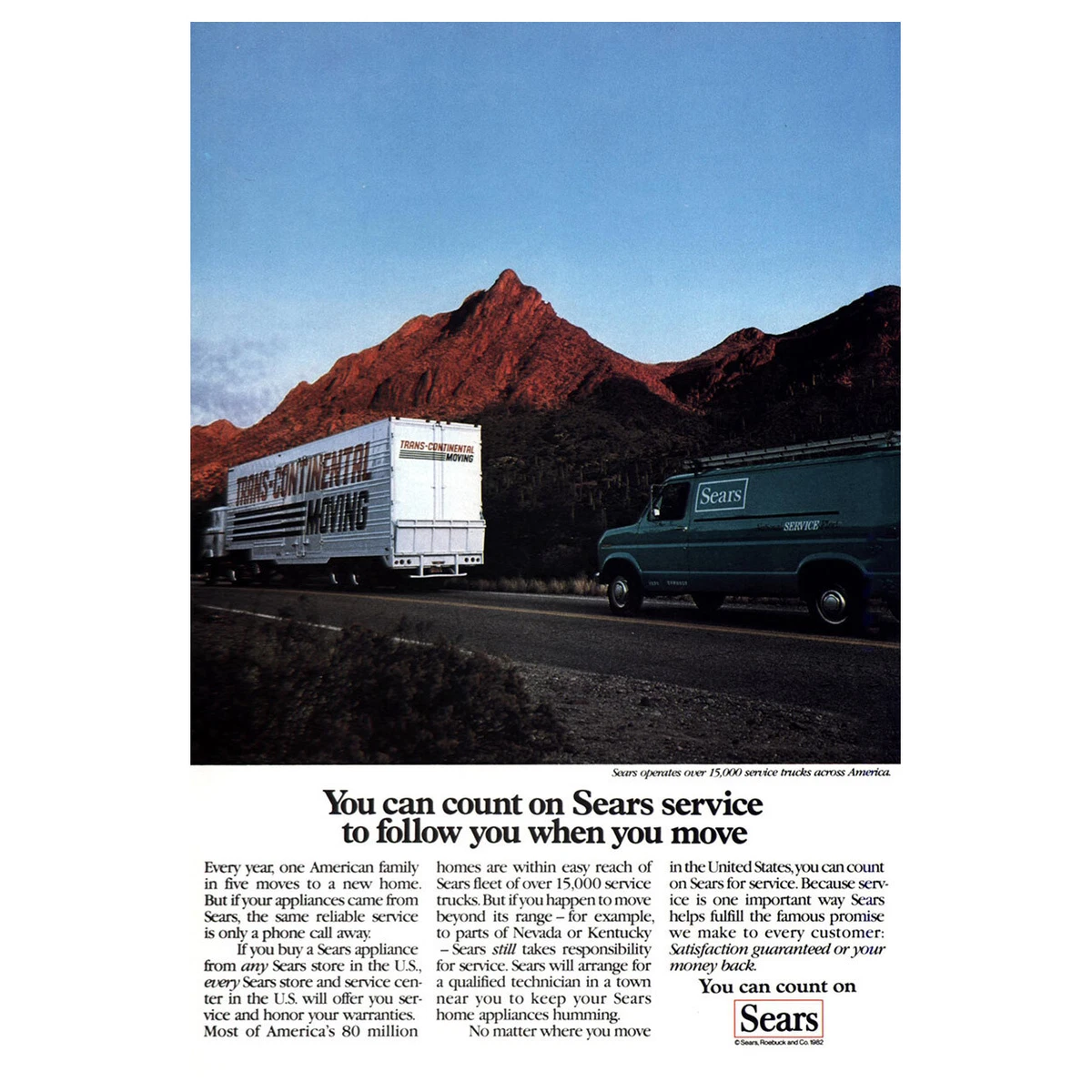 1982 Sears Count on Sears Service To Follow You Vintage Print Ad