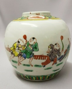 Chinese Antique ginger jar / famille rose/ boys/ garden / KangXi mark