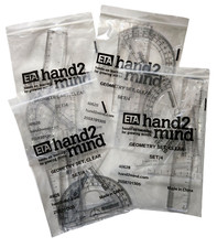 Lot of 4 Hand2Mind 4 Piece Geometry Set Clear Plastic Ruler Protractor Triangles