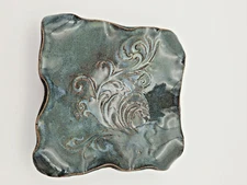 Pretty Handmade Clay Art Pottery Dish Jewelry candy Trinket Artist Signed Ruffle