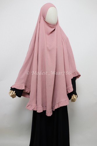 Raffle Crinkle Khimar Slip On Tie Back Overhead Muslim Prayer Hijab Pink - Picture 2 of 4