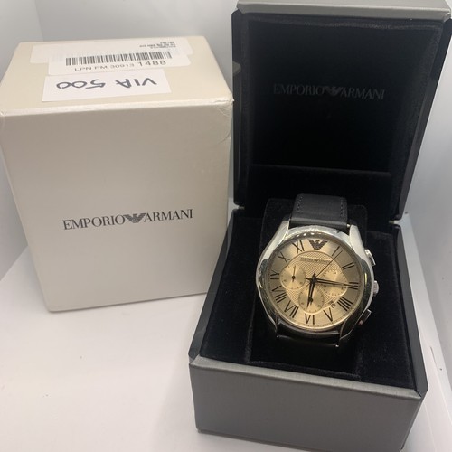 Emporio Armani AR1785 Men's Brown Leather Analog Rose Gold Dial Watch  VIA500 | eBay