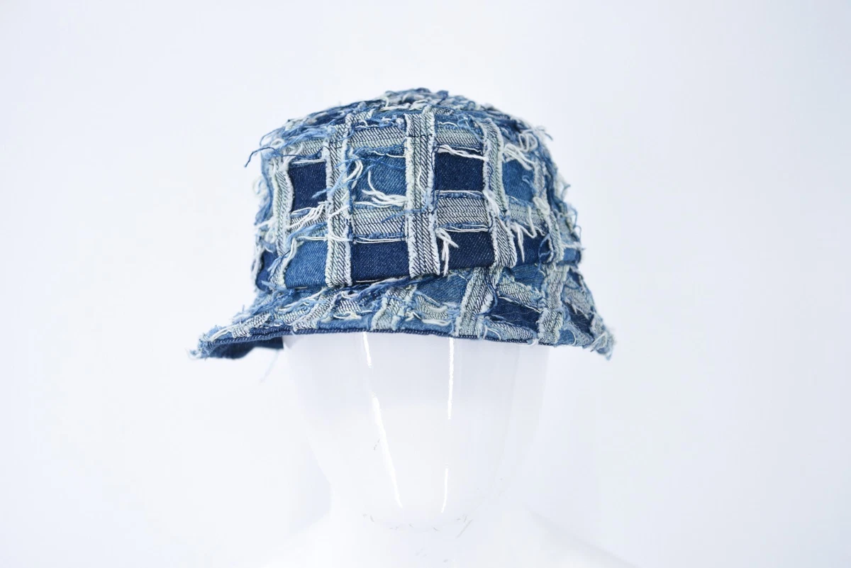 SUPREME Frayed Patchwork Busted Seam Blue Denim Crusher Hat Size S/M -USA Made