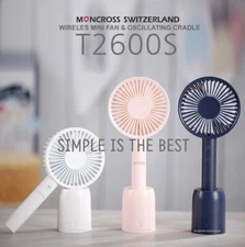Moncross Wireless Oscillating Mini Fan Portable Handheld with Wireless Rotary Cr