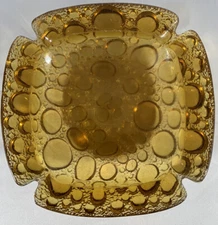 Vintage Amber Pebble Bottom Ashtray 1960s-70s 6"x6"