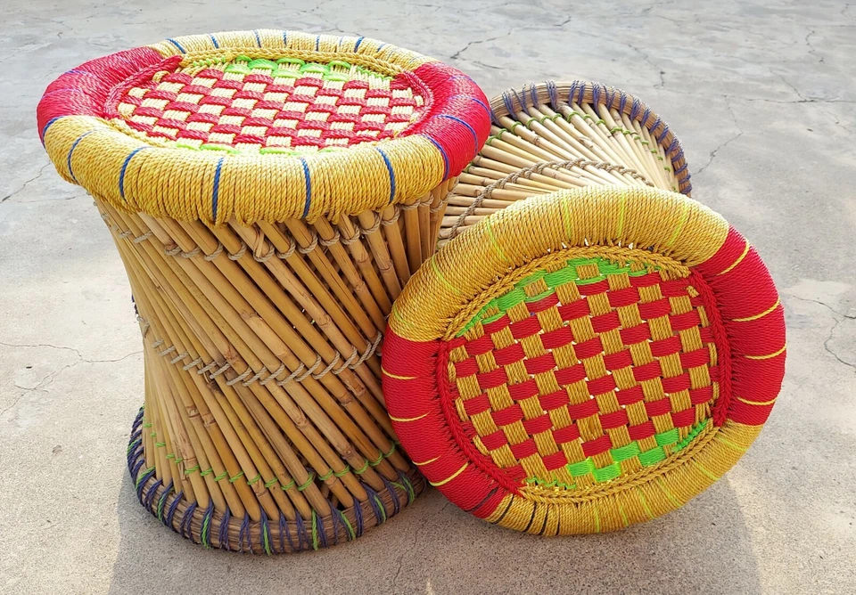 Rattan Stool Set of 2 In Original Nylon Rope - Image 3 of 4