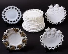 Lot of 15 Vintage Milk Glass Plates Reticulated Rims Eagle Fleur de Lis Kittens