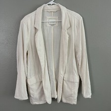 Stoosh Linen Blend Open Front Blazer Jacket Pockets White Natural Womens L Beach