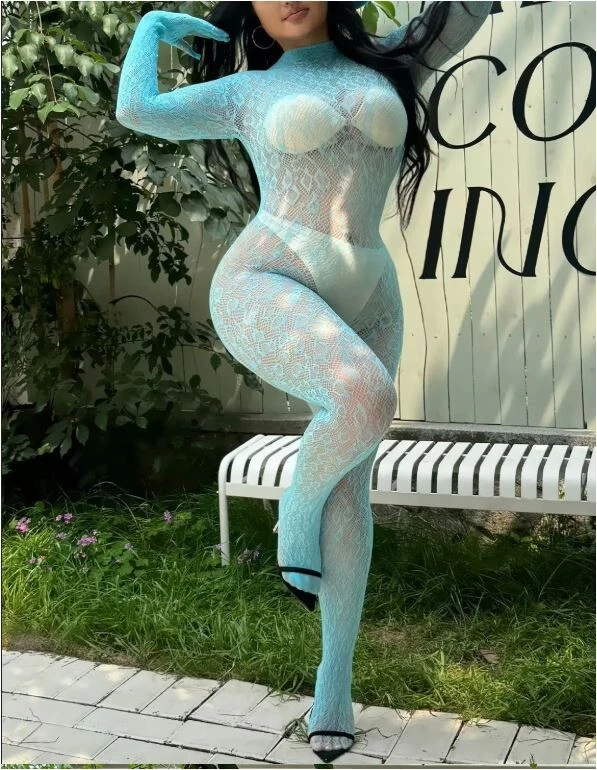 Zentai Sexy Catsuit langarm Nylon Handschuhe S- L Nylon transparent Türkis - Bild 3 von 4