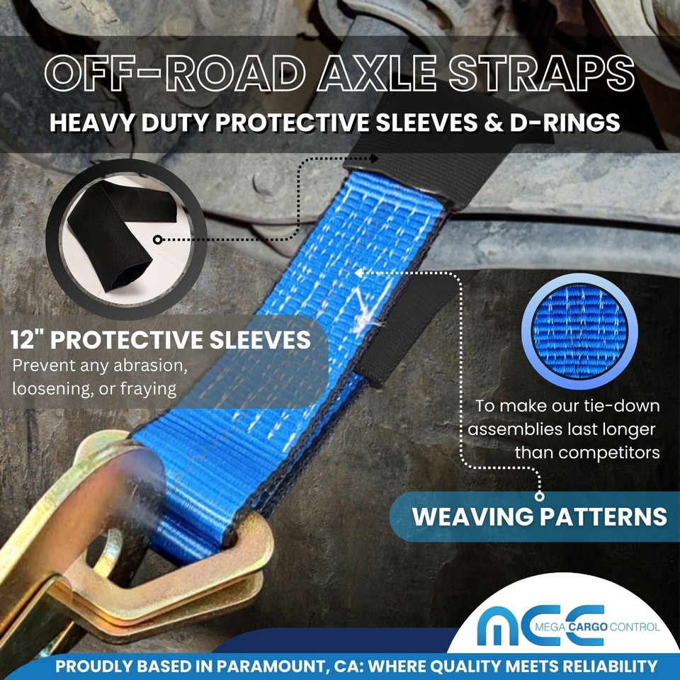 Tie 4 Safe 2-Pack Axle Straps – 2" X 18" Green Tow Straps, 10,000 Lbs Breaking Strength For Cars ATVs & Race Trailers