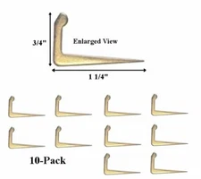 Extra Large Brass Plated Tenter Hooks for Tie-Backs, Returns on Draperies 10-Pk