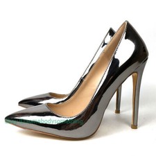 Elegant Women's Shoes Pointed Toe High Heels Pumps Stilettos Shiny Gun color