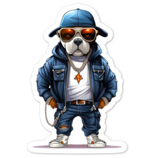 Hip Hop Dog Vinyl Sticker, Water Resistant, L...