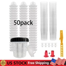50 Pack PPS CUPS Disposable Paint Spray Gun Cup Liners and Lid System (125 Mic)
