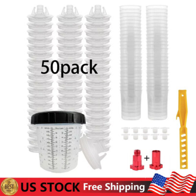#ad 50 Pack PPS CUPS Disposable Paint Spray Gun Cup Liners and Lid System 125 Mic $34.99