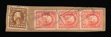  GENUINE SCOTT #415 & 427 POSTALLY USED ON PIECE LAKE PLACID PARCEL POST CANCELS